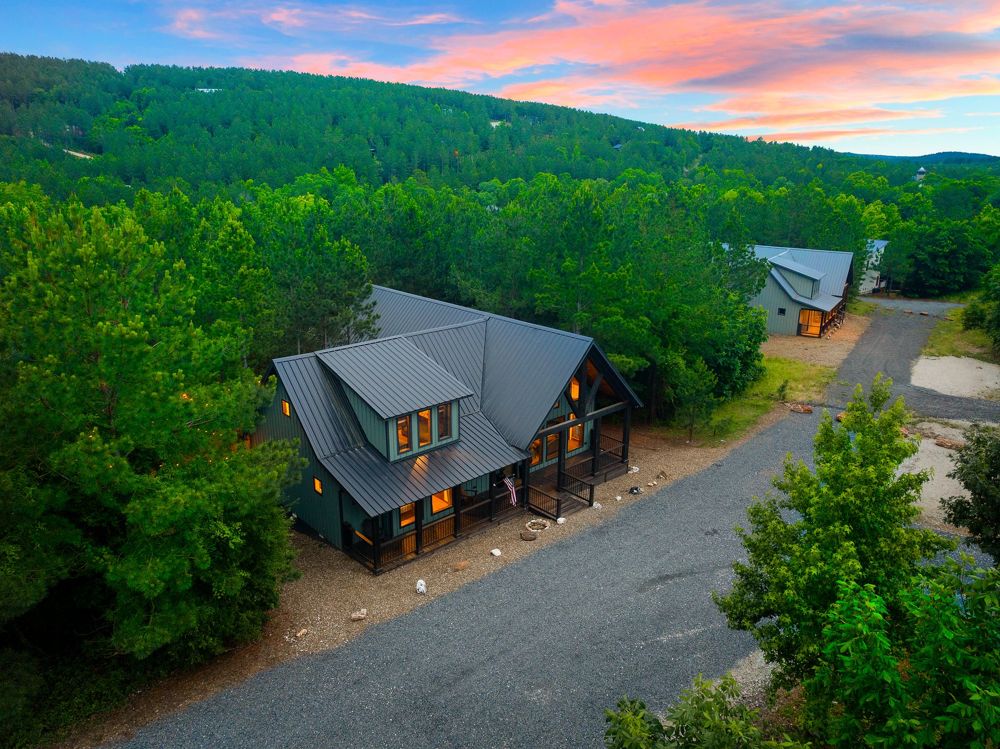 Aerial view of the cabin and the lane