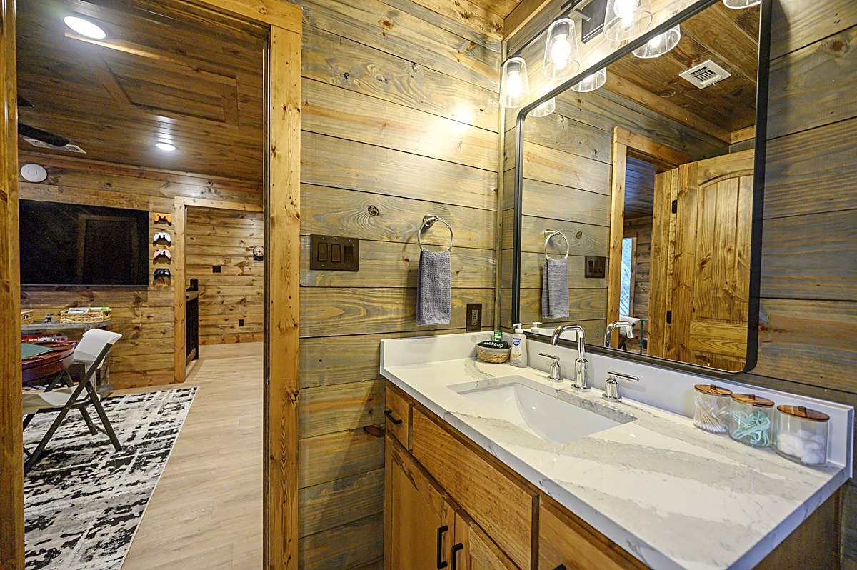 Family bathroom vanity and mirror