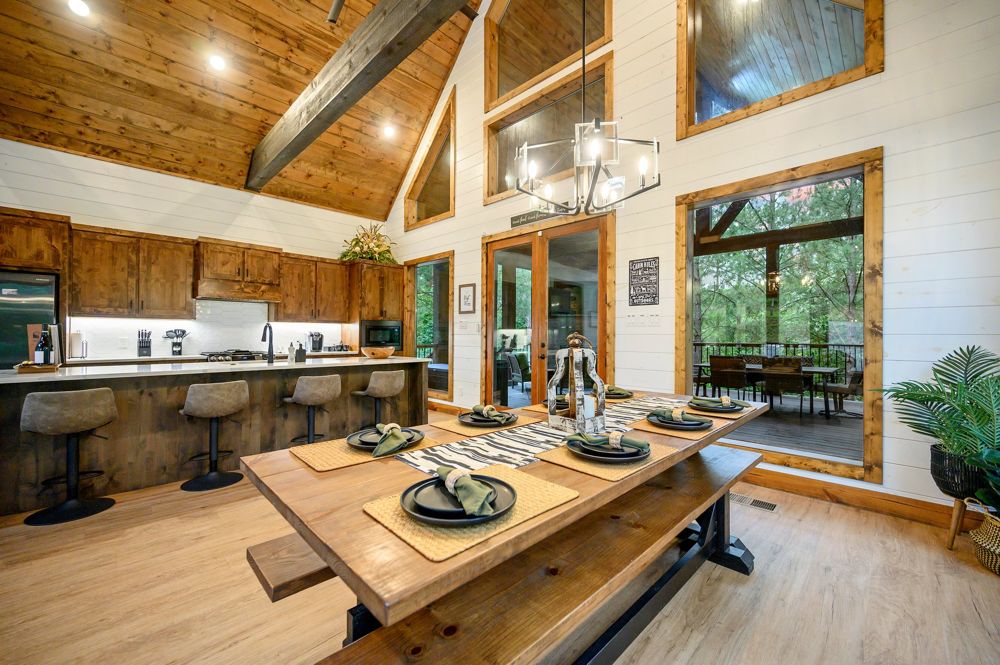 Dining room and kitchen wide view