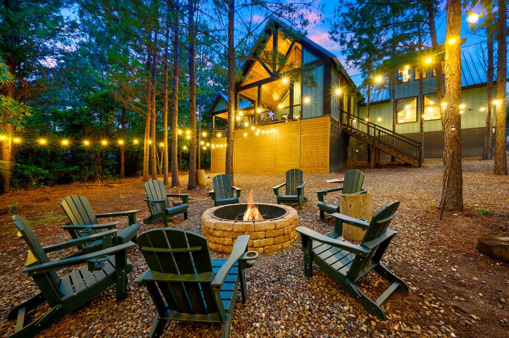 Fire pit with Adirondack chairs
