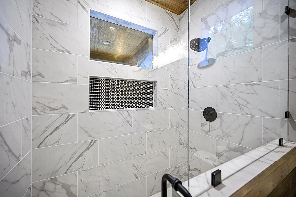 Marble walk-in shower